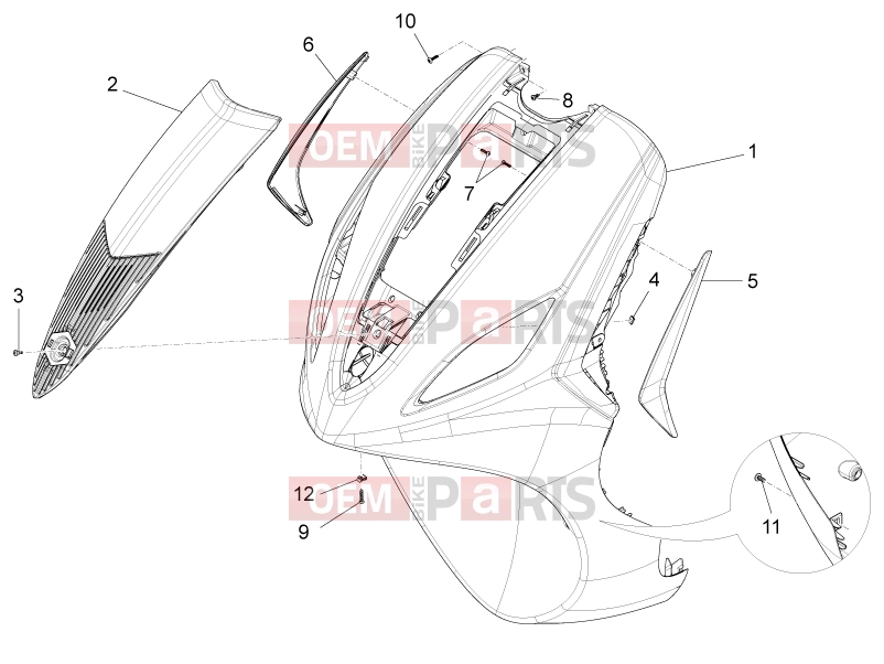 Frame - Plastic parts - Coachwork » Front shield - Piaggio Fly 150 2012
