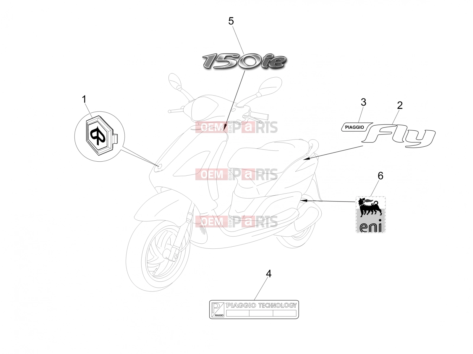 Frame - Plastic parts - Coachwork » Plates - Emblems - Piaggio Fly 150 2012