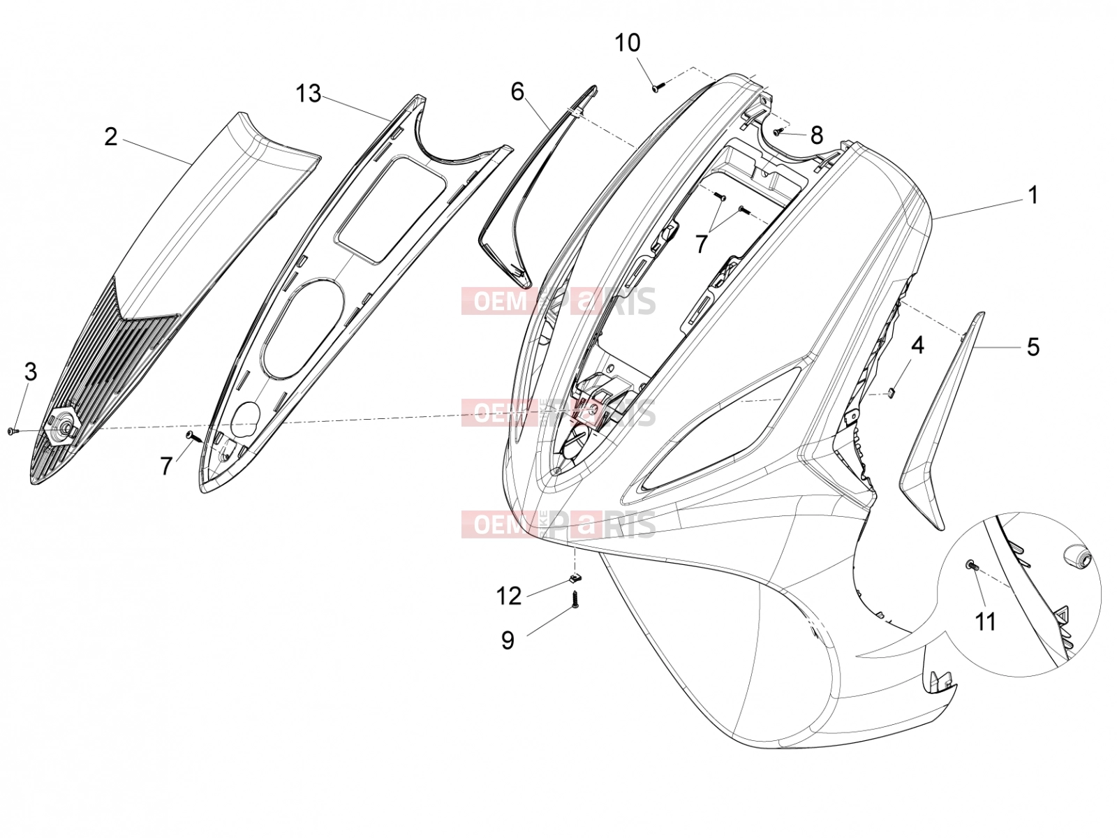 Frame - Plastic parts - Coachwork » Front shield - Piaggio Fly 50 4T 2V 2013