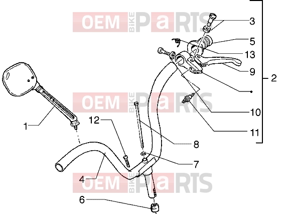 Handlebars » Handlebars component parts - Piaggio Free 100