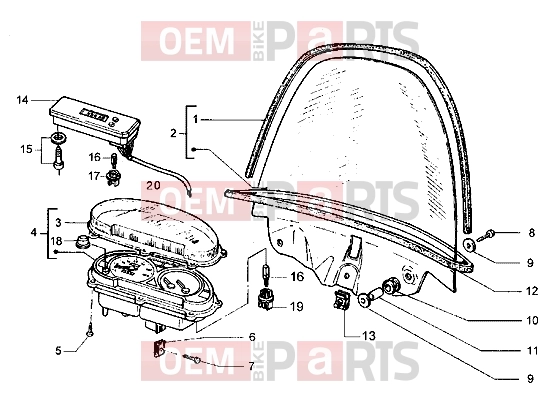 Handlebars » Speedometer (kms)-Windshield - Piaggio Hexagon GT