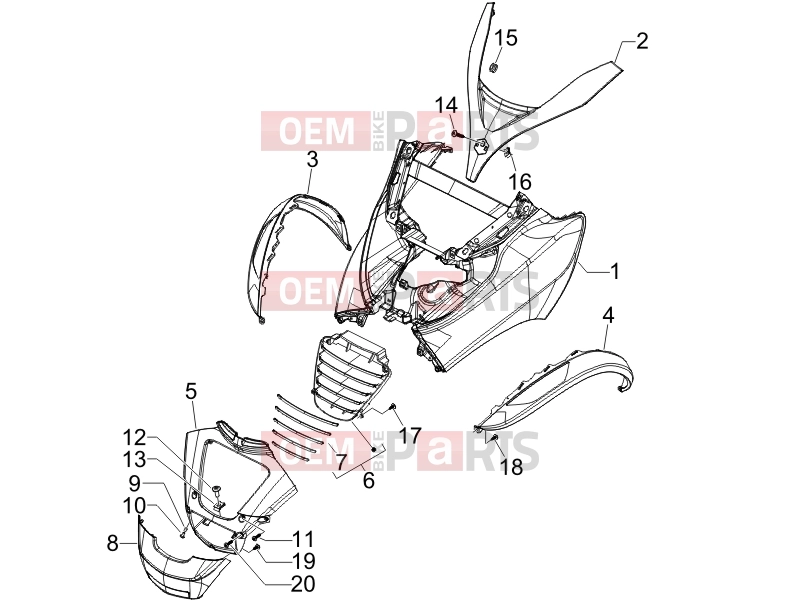 PIAGGIO MP3 125 Frame - Plastic parts - Coachwork » Front shield