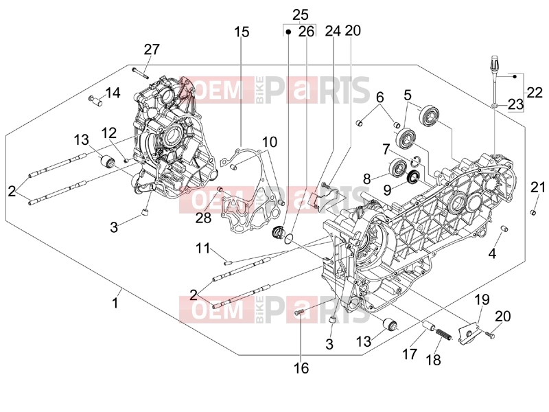 Engine » Crankcase - Piaggio MP3 125 ie Touring 2011