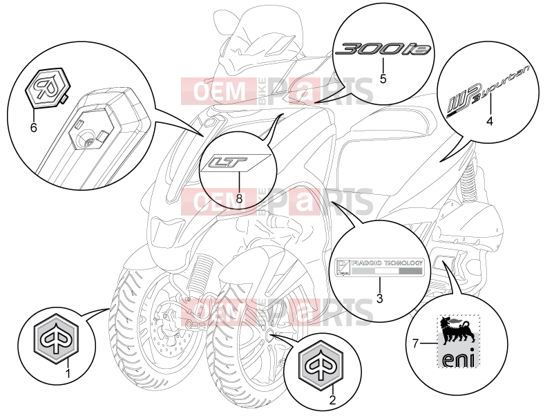 PIAGGIO MP3 300 YOUrban LT ERL Frame - Plastic parts - Coachwork » Plates - Emblems