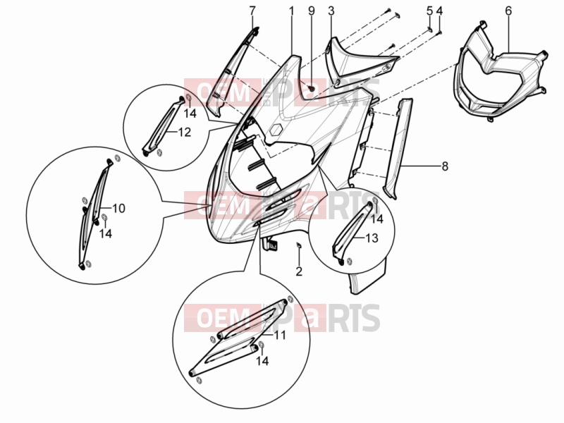 Frame - Plastic parts - Coachwork » Front shield - Piaggio Typhoon 50 4T 4V E2 (USA, CA) 2016