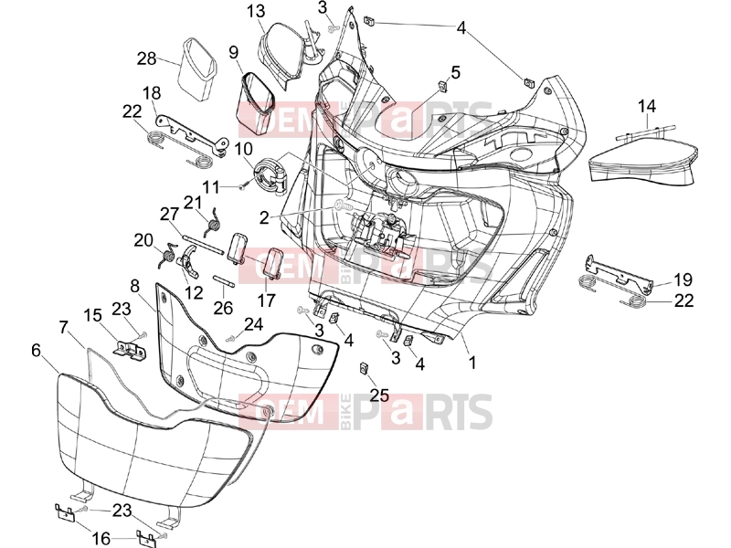 PIAGGIO X9 500 Evolution Frame - Plastic parts - Coachwork » Front glove-box - Knee-guard panel