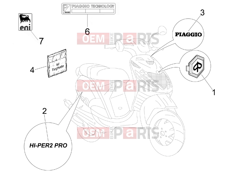 Frame - Plastic parts - Coachwork » Plates - Emblems - Piaggio Zip 50 SP 2012