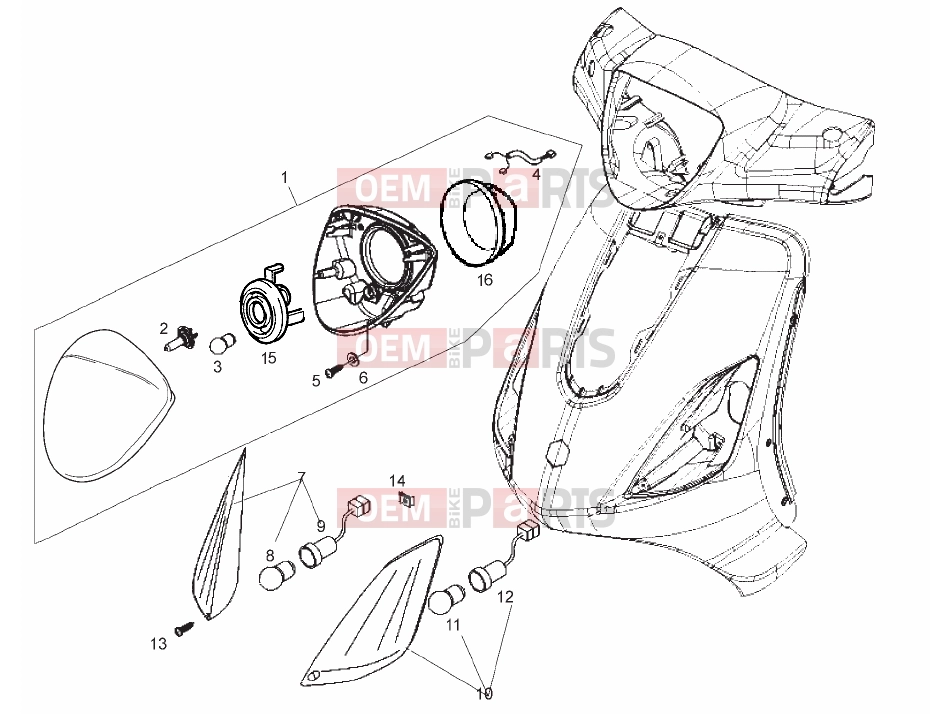 Tables » Front lights - Derbi Boulevard 50 2T 2010