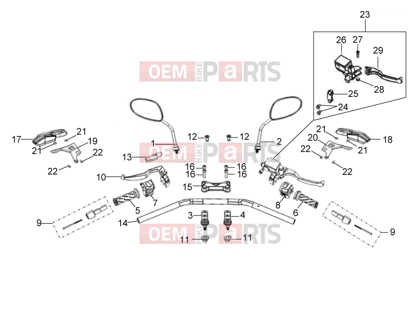 Frame » Handlebar assembly - Derbi ETX 150 2018