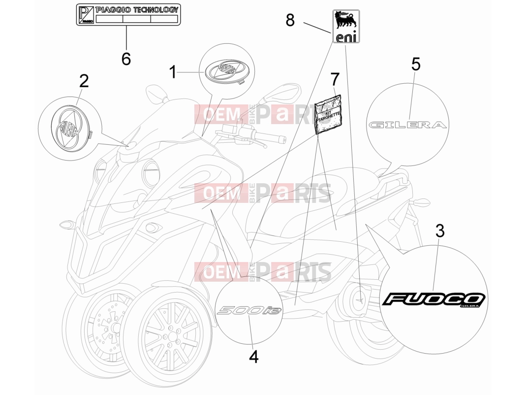 gilera 2012 Fuoco 500 Frame - Plastic parts - Coachwork » Plates - Emblems