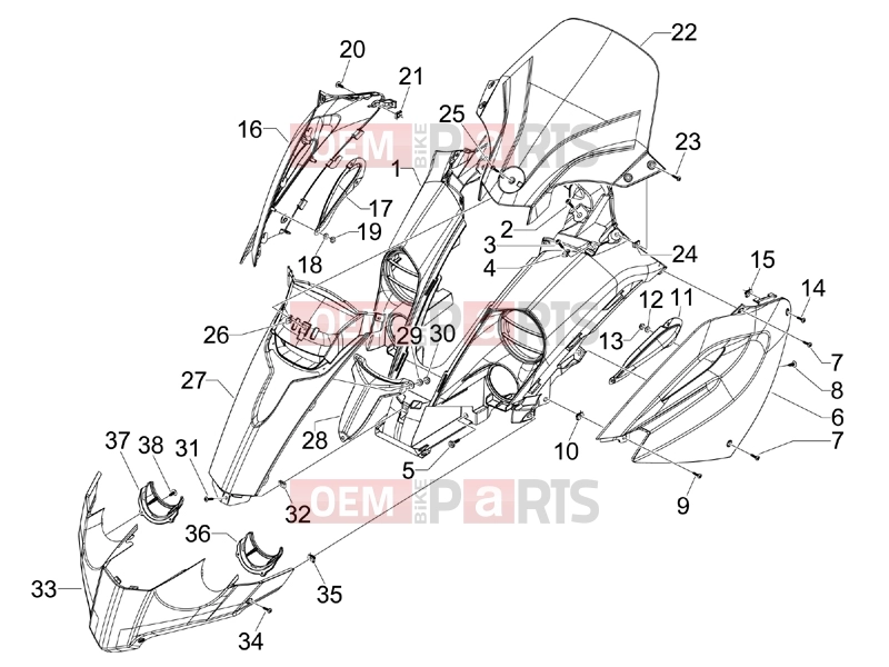 gilera 2014 Fuoco 500 Frame - Plastic parts - Coachwork » Front shield