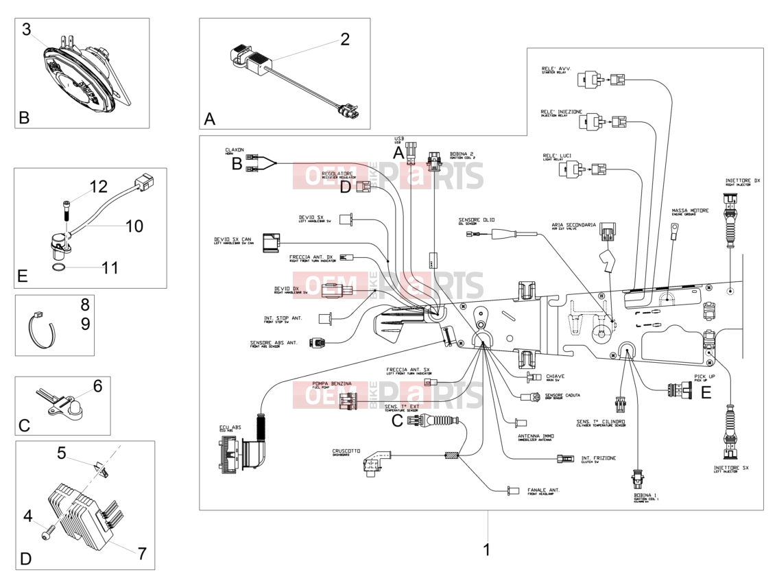 MOTOGUZZI V9 Roamer 850 ABS Electrical systems » Front electrical system