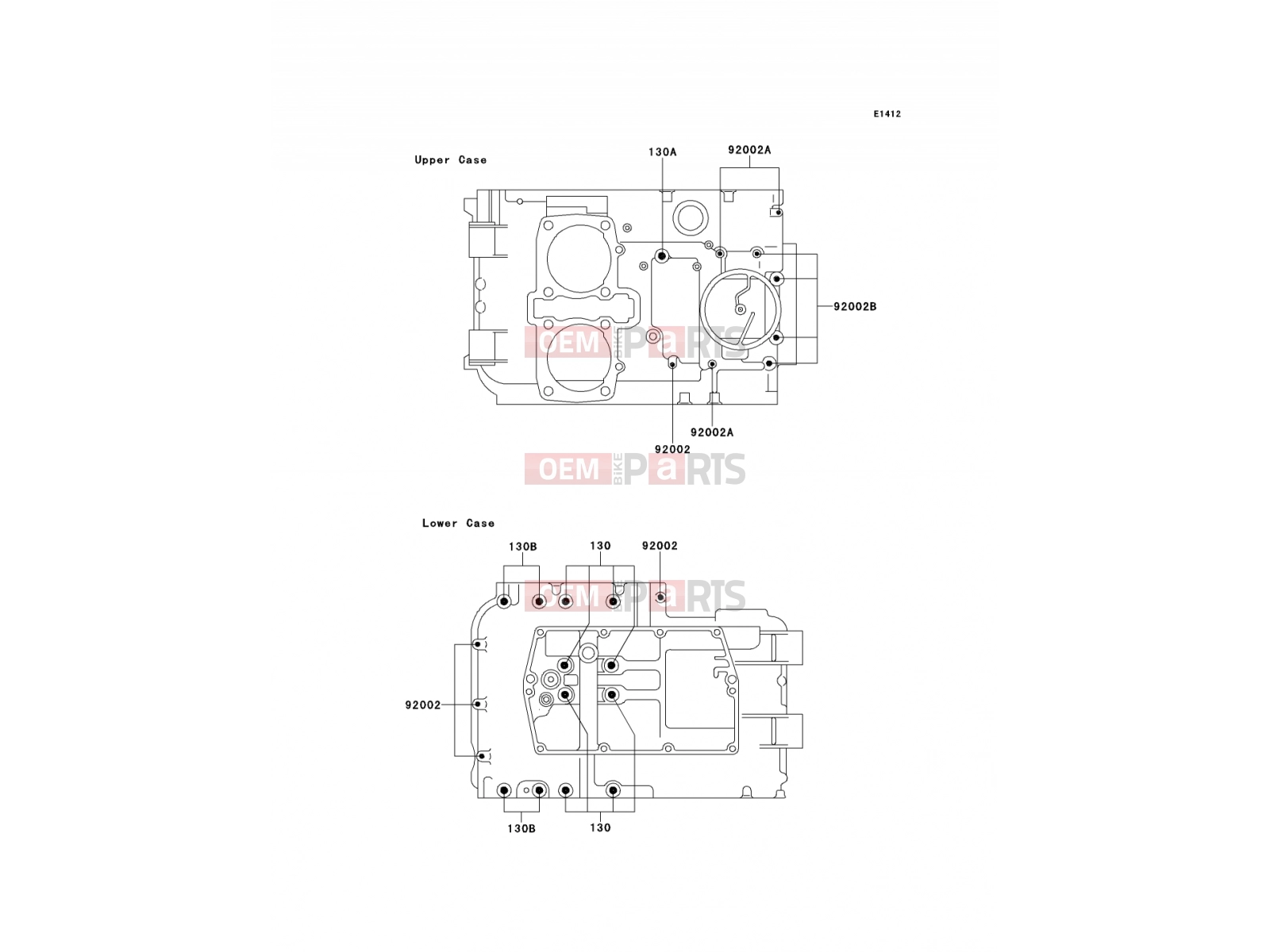 Crankcase Bolt Pattern - Kawasaki GPZ500S (EX500-E7) 2000