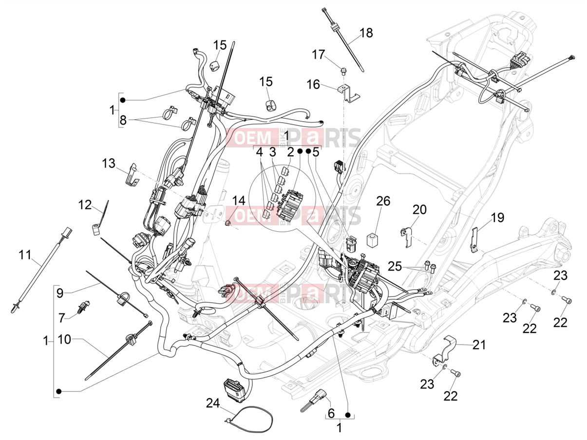 Electrical system » Main cable harness - Piaggio 1 Motorcycle 2021