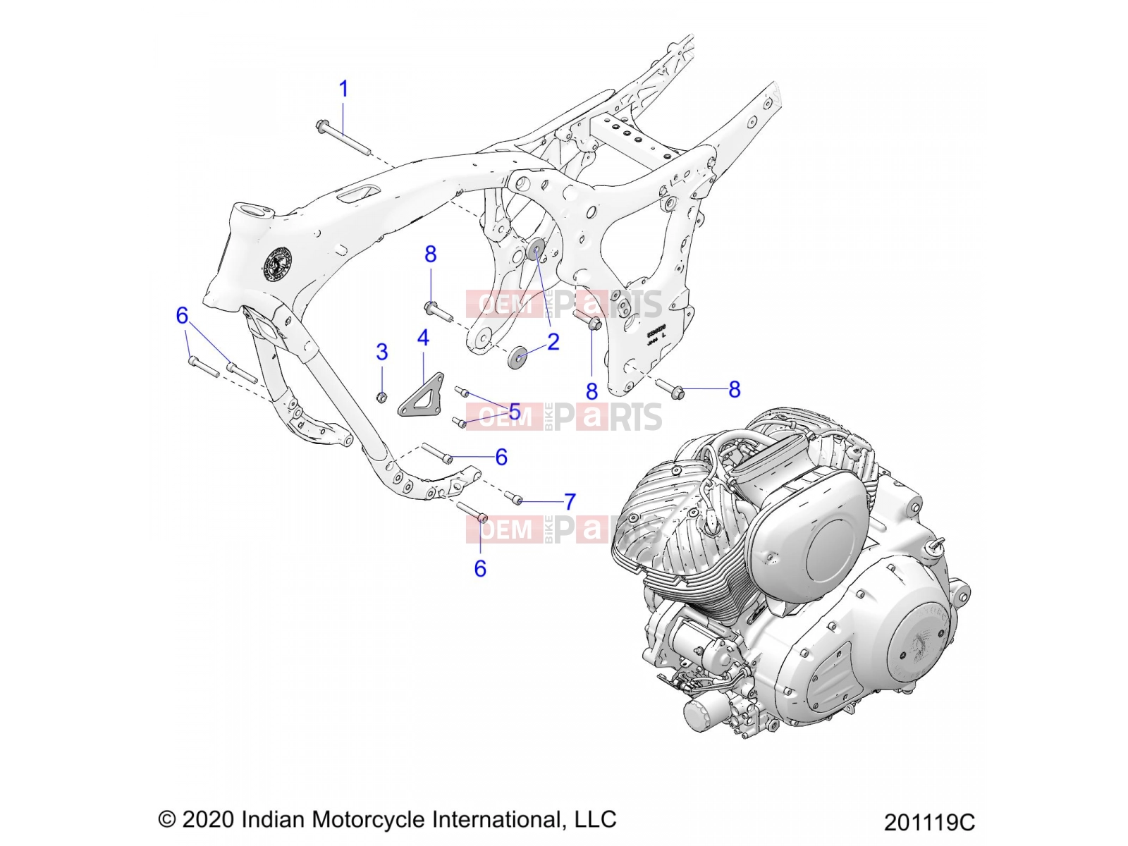 INDIAN 2022 SPRINGFIELD 111 (R01) (N22THAAA) ENGINE » ENGINE, ENGINE MOUNTING - ALL OPTIONS (201119C)