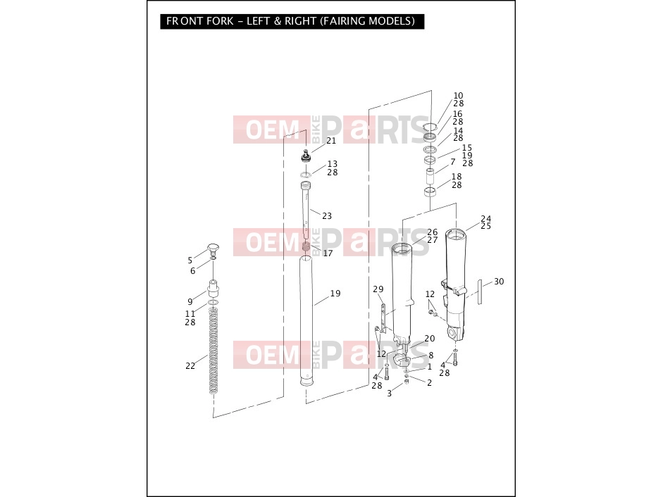 Harley-Davidson 2010 TOURING ELECTRA GLIDE STANDARD  - FLHT FRONT FORK - LEFT & RIGHT (FAIRING MODELS)