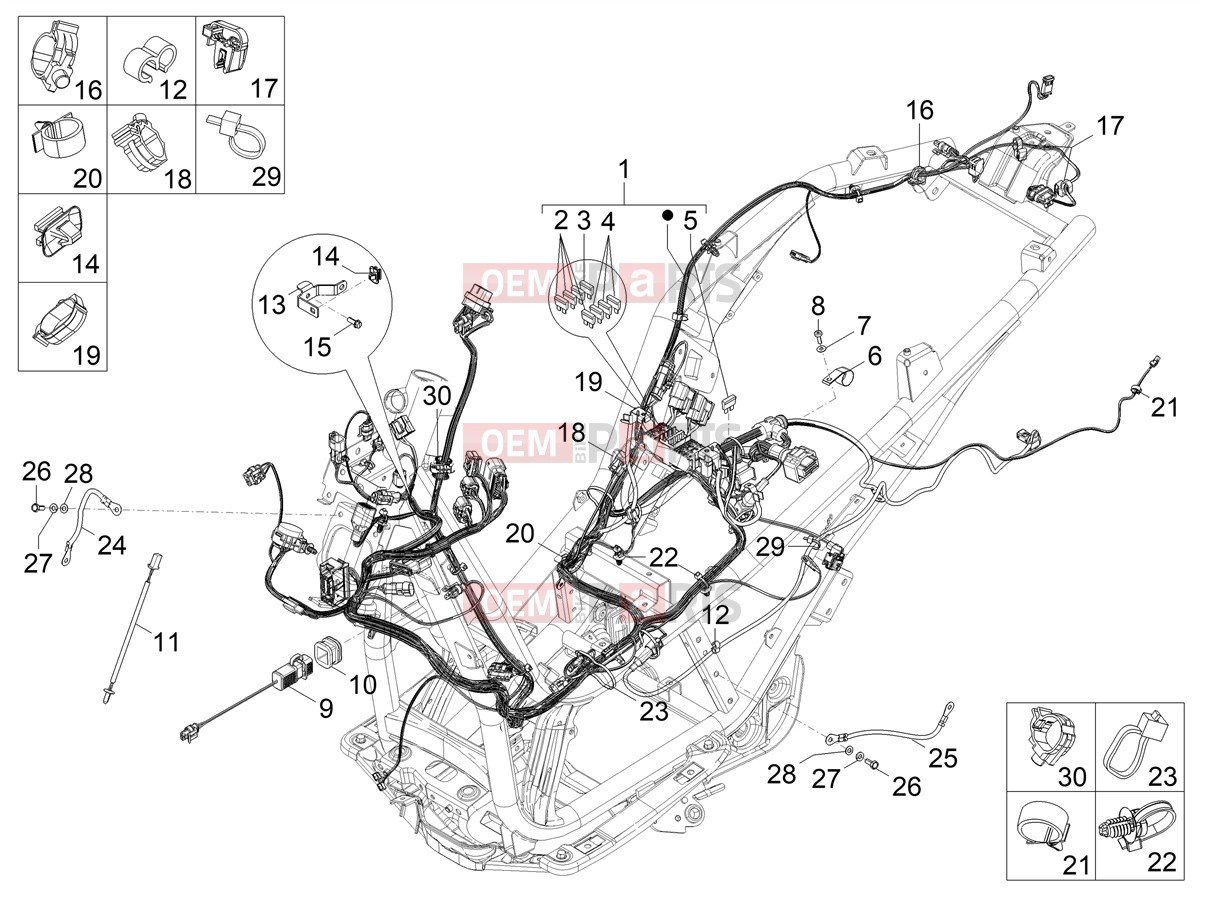 Electrical system » Main cable harness - Piaggio Beverly 310 Classic - Sport E5+ (EU) 2025