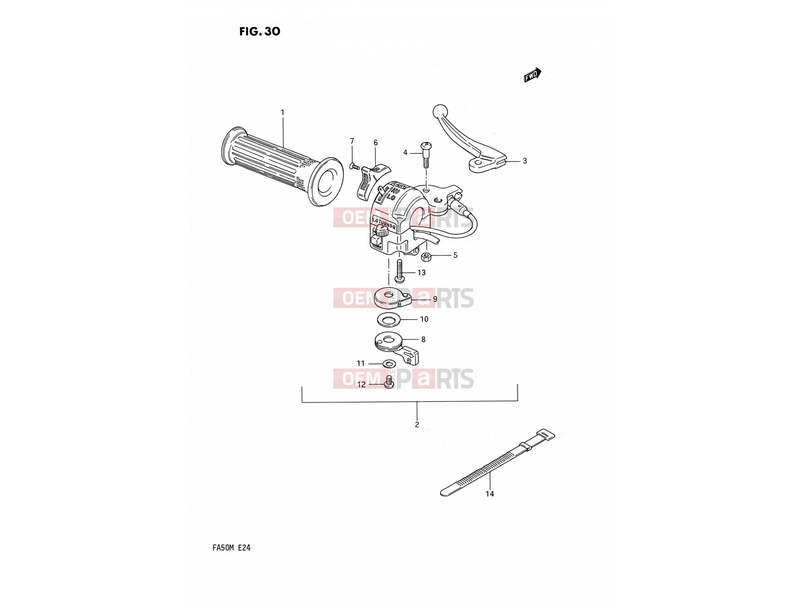 SUZUKI FA50 J (1988) 30 - LEFT HANDLE SWITCH (E06,E24)