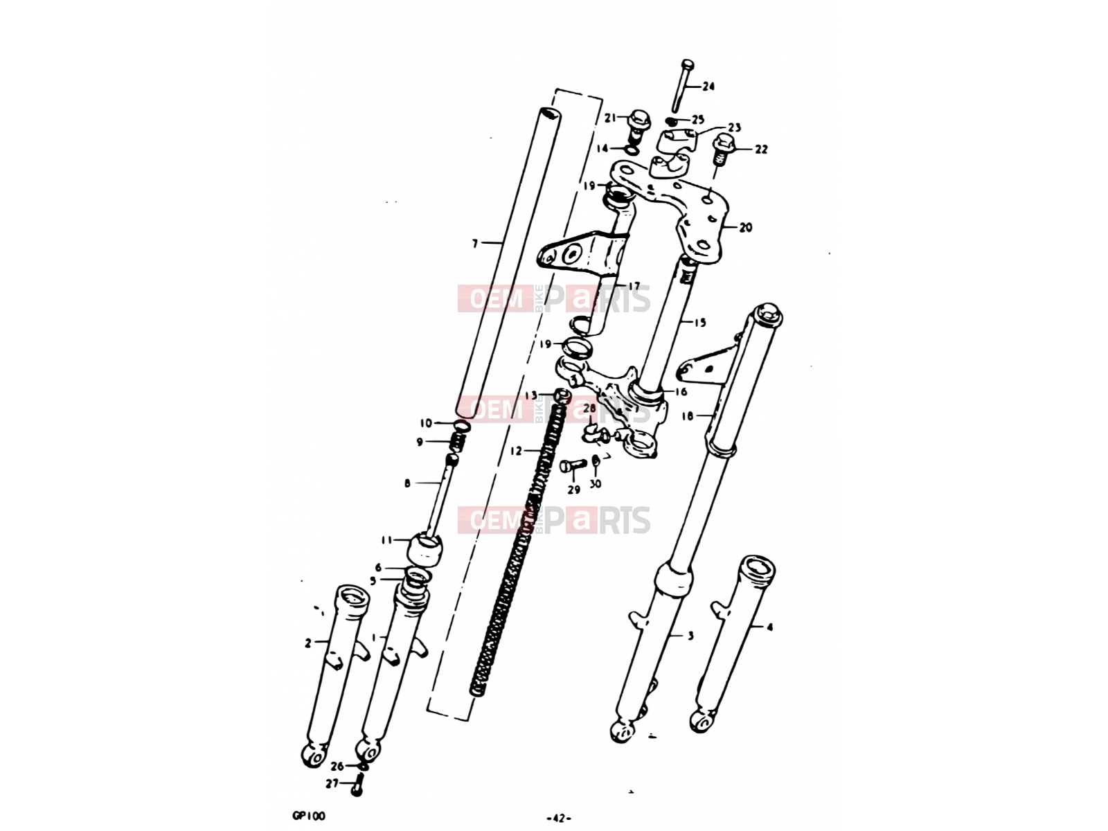 42 - FRONT FORK - Suzuki GP100U C (1978)