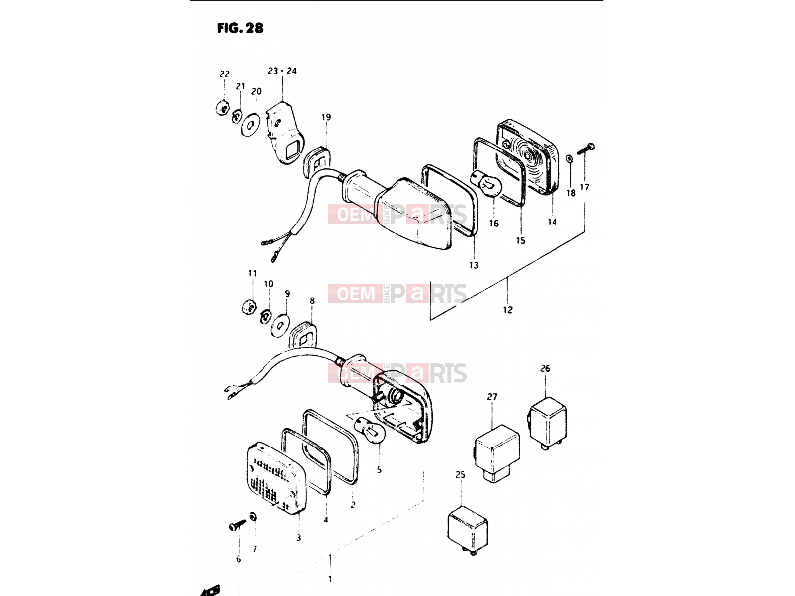 28 - TURN SIGNAL LAMP (E02, E04, E15, E16, E17, E18, E22, E26) - Suzuki GS1100G G (1986)