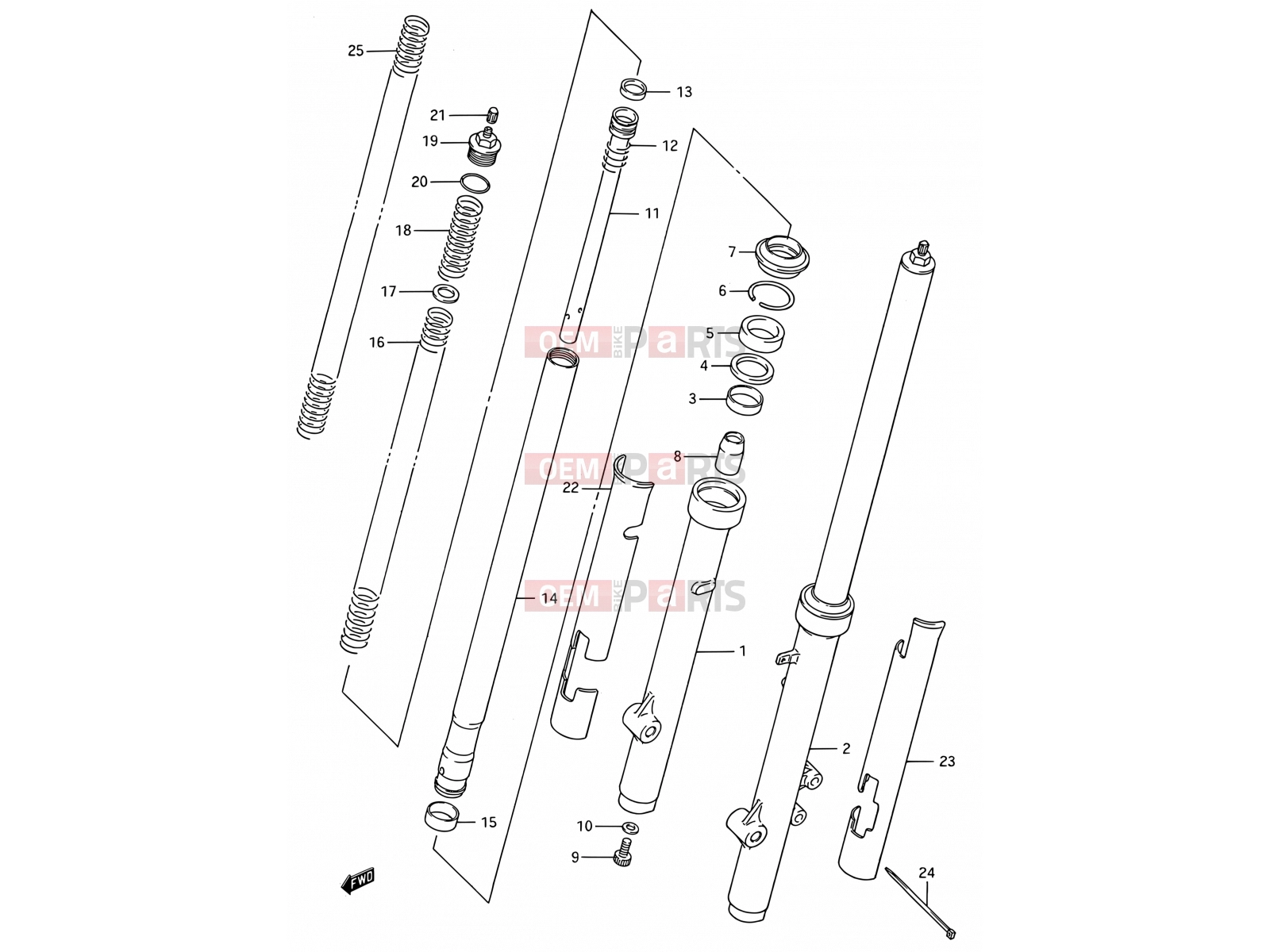23A - FRONT FORK (MODEL K) - Suzuki RM80 K (1989) (E03,E28,E33)