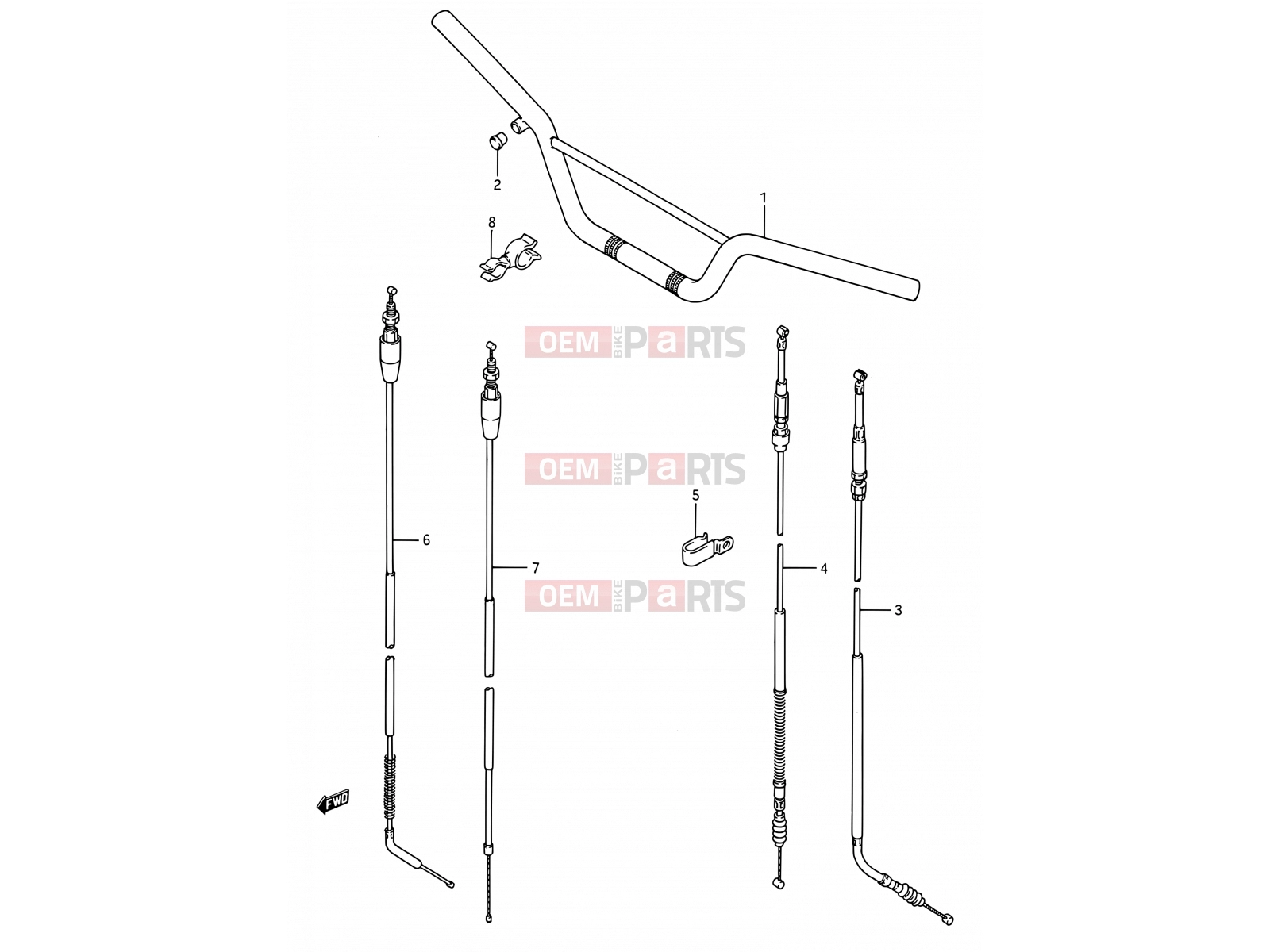 27 - HANDLEBAR - CONTROL CABLE - Suzuki RM80 L (1990) (E03,E28,E33)