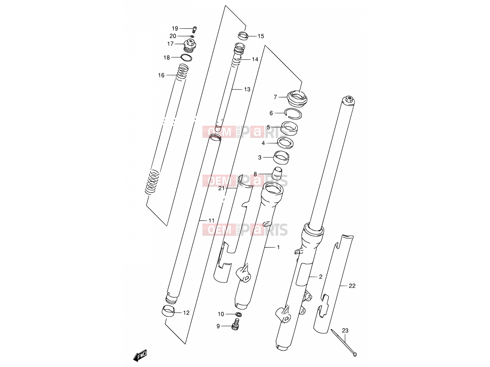 28 - FRONT FORK - Suzuki RM80 V (1997) (E24)