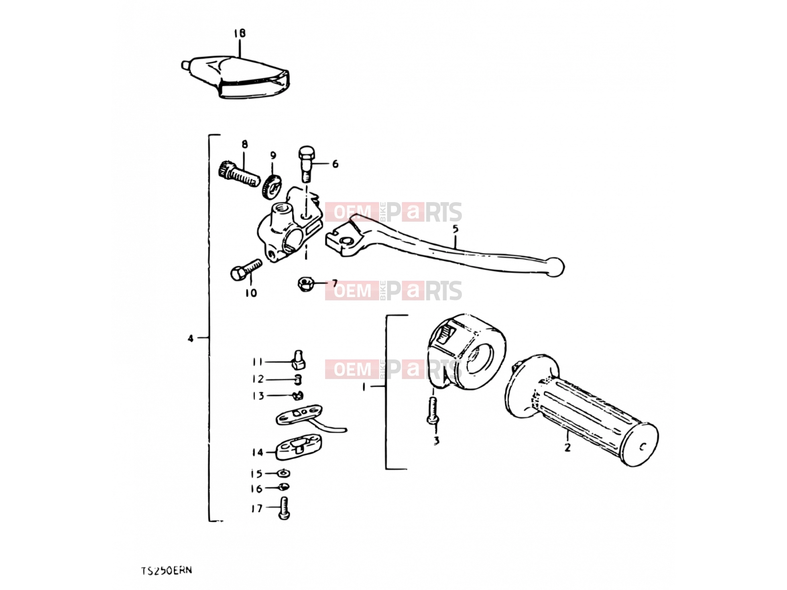 SUZUKI TS250ER N (1992) 52 - RIGHT HANDLE SWITCH (E04, E16, E18, E22, E24, E39)