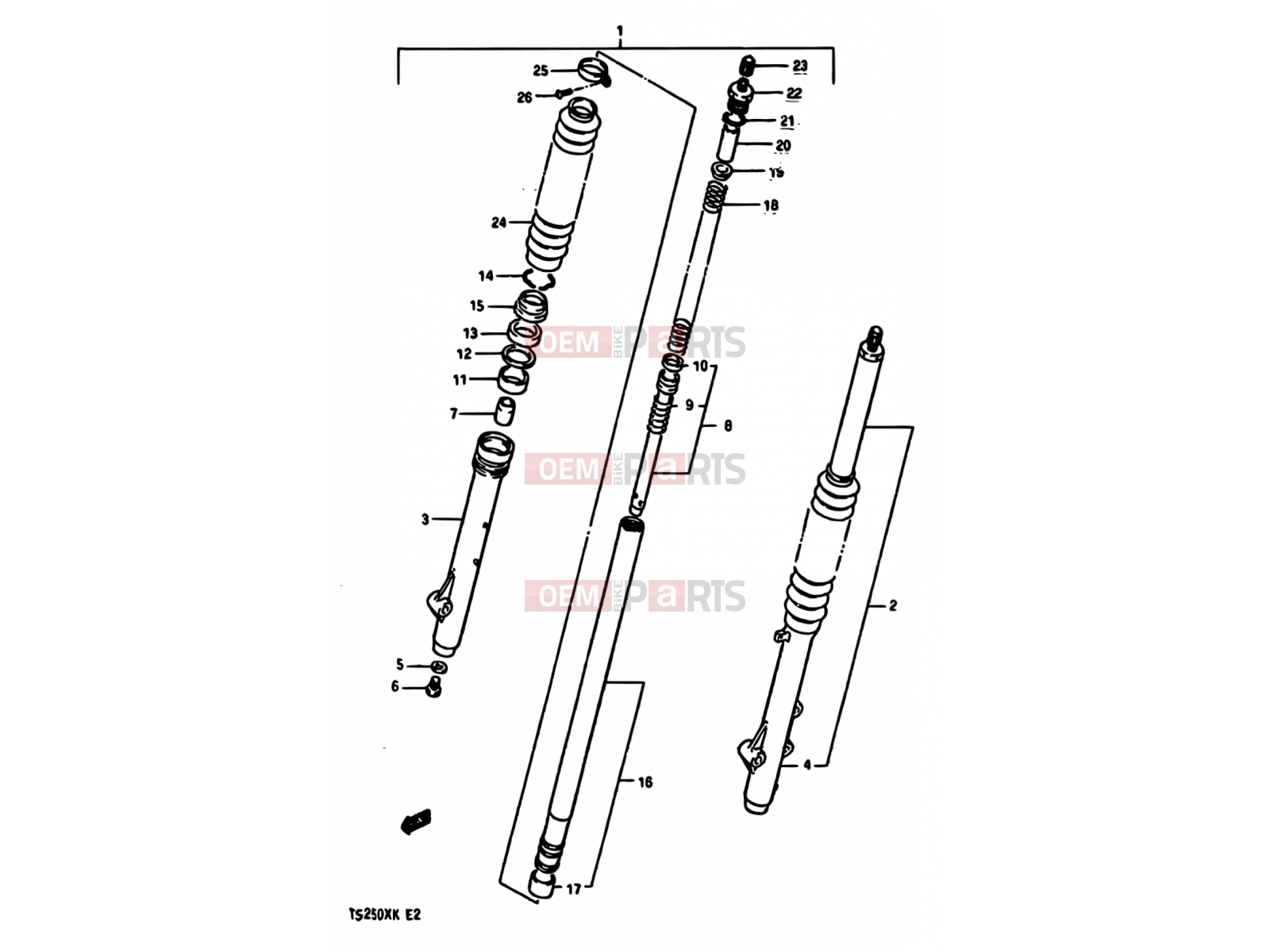 SUZUKI TS250X H (1987) 41 - FRONT FORK (MODEL G/H/J)